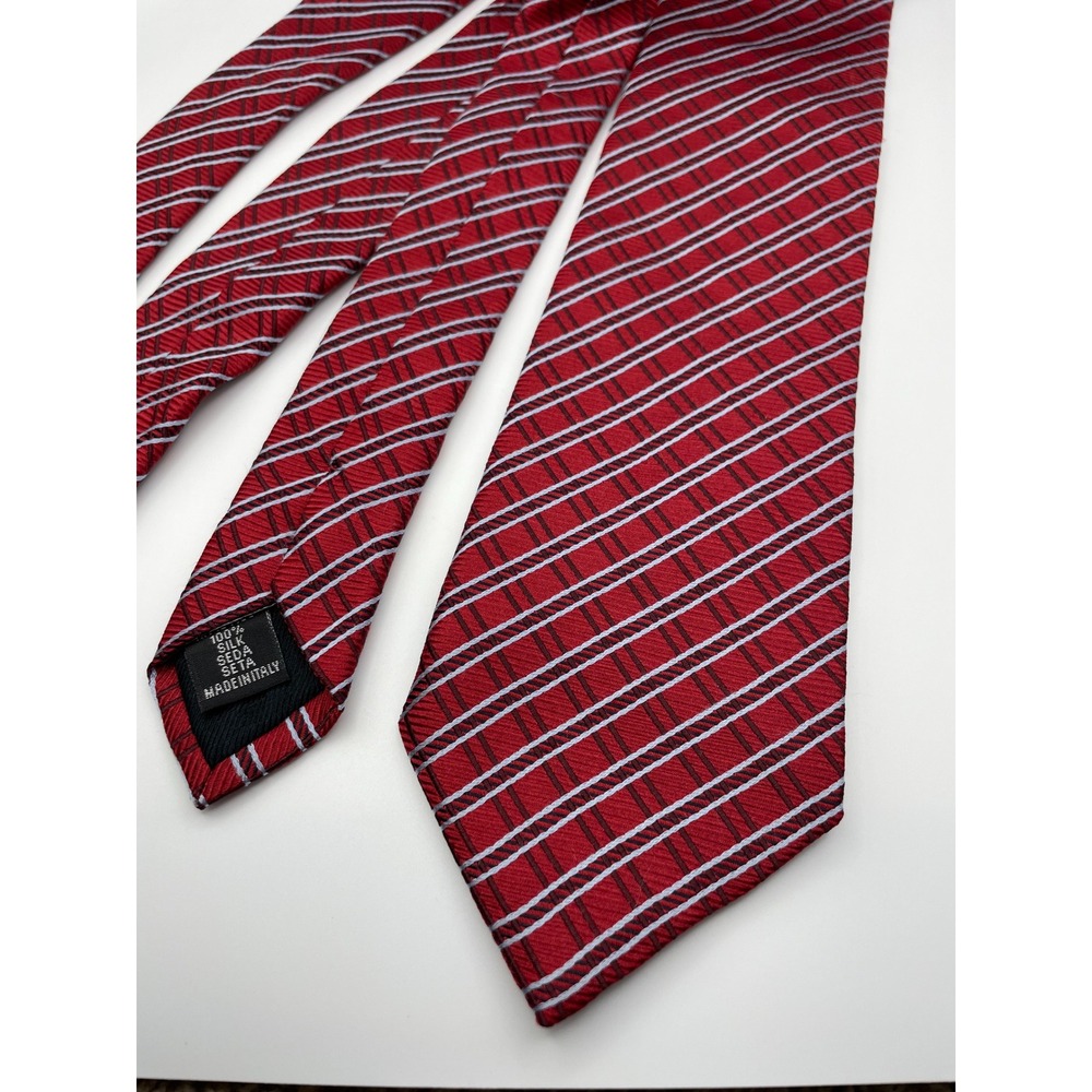 Kirkland Signature Mens Red Silk Striped Tie Made in Italy